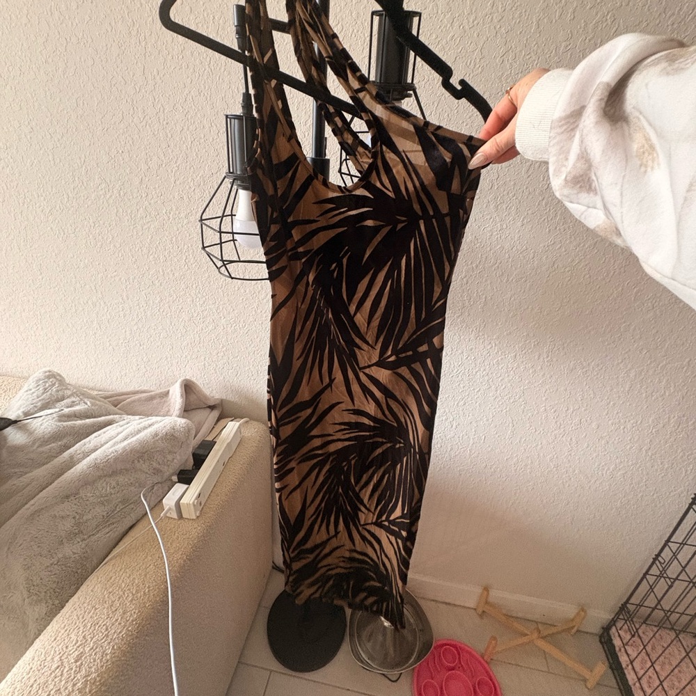 Brown and Black Leaf Print Dress
